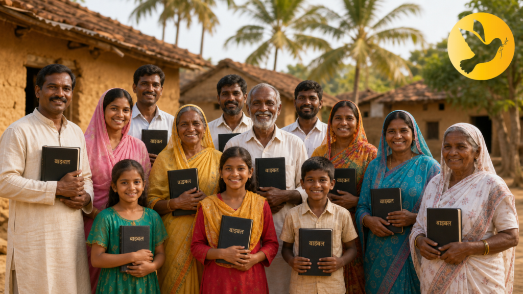 Grupo de cristãos perseguidos na Índia recebem Bíblias em vila rural após distribuição da missão Global Christian Relief