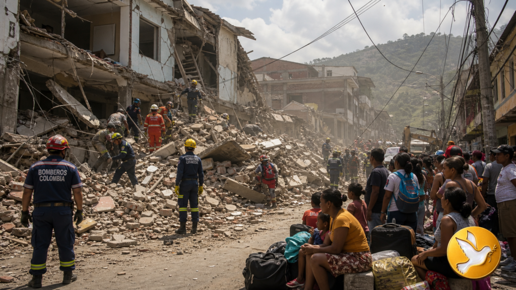 Imagem que reflete a ajuda humanitária na Colômbia em meio ao terremoto.