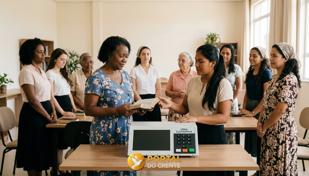 Imagem realista que destaca a iportância do voto evangélico feminino