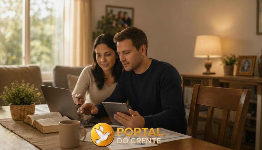 imagem realista de um casal gerindo as finanças