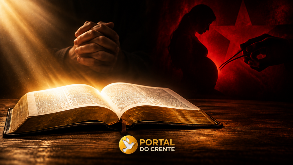 Imagem que representa a contradição entre o PT que defende o aborto e o evangelho. Heresia de Lula
